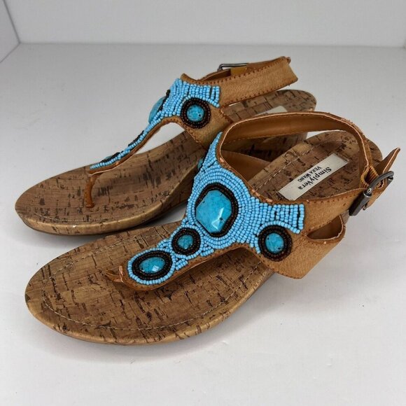 Simply Vera Vera Wang Womens 112913 Blue Beaded Thong Size 7.5 Wedge Sandals - Picture 1 of 10